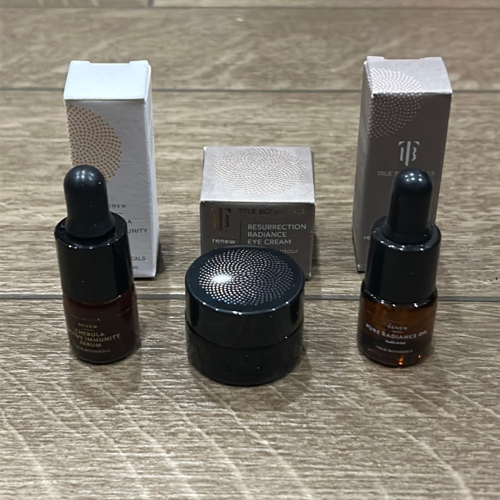 3pc True Botanicals Skincare: radiance oil, chebula active serum, eye cream